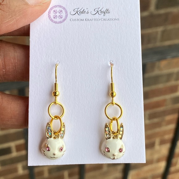 Bunny earrings with gold filled hypoallergenic ear wire - Picture 3 of 4